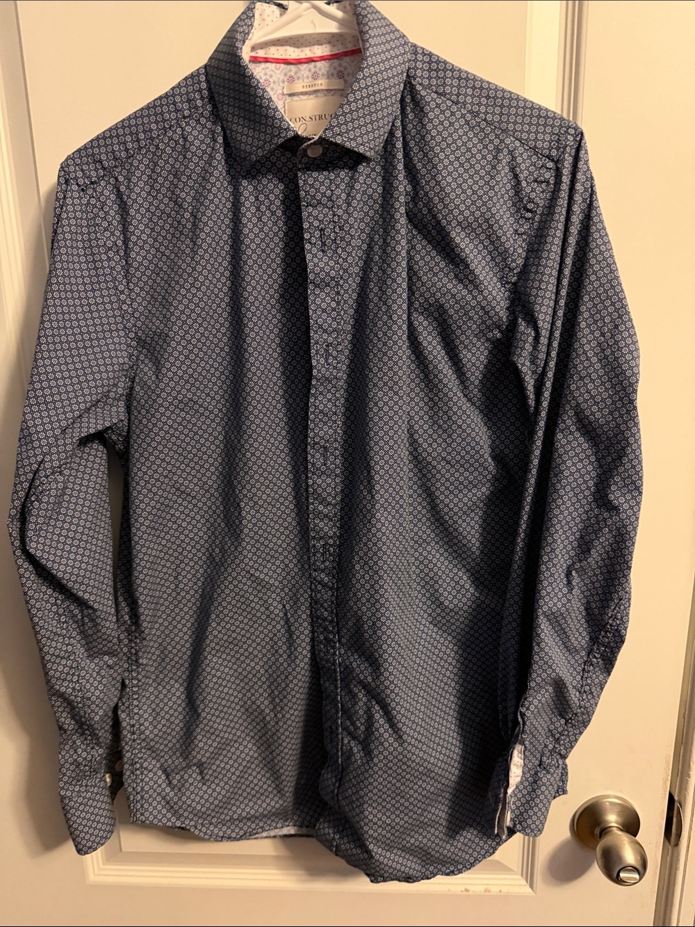 Con.Struct Slim Fit Button Down Navy Floral Micro Print Contrast Collar Polka